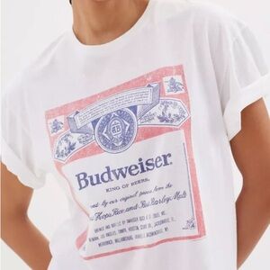 Junk Food Clothing White Budweiser Label Short Sleeve T-shirt - Size Small